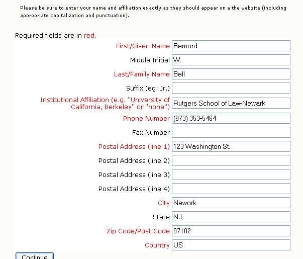 Author
	  Information Screen for BePress