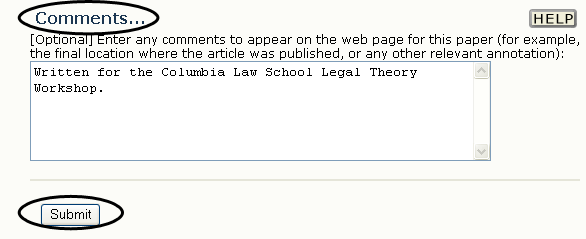 Comments and
	  final submission choice for BePress